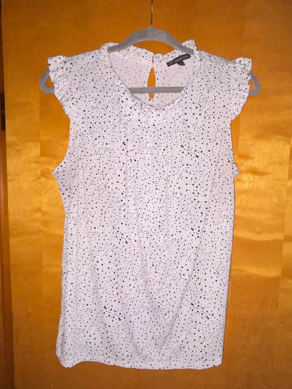 Adrianna Papell White Sleeveless Dot Ruffle Shoulder Blouse